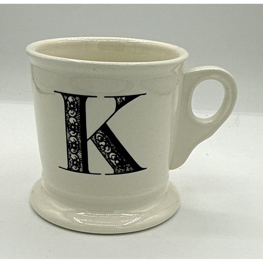 Anthropologie Ceramic 12 fl oz Monogram "K" Coffee Mug White Black Letter